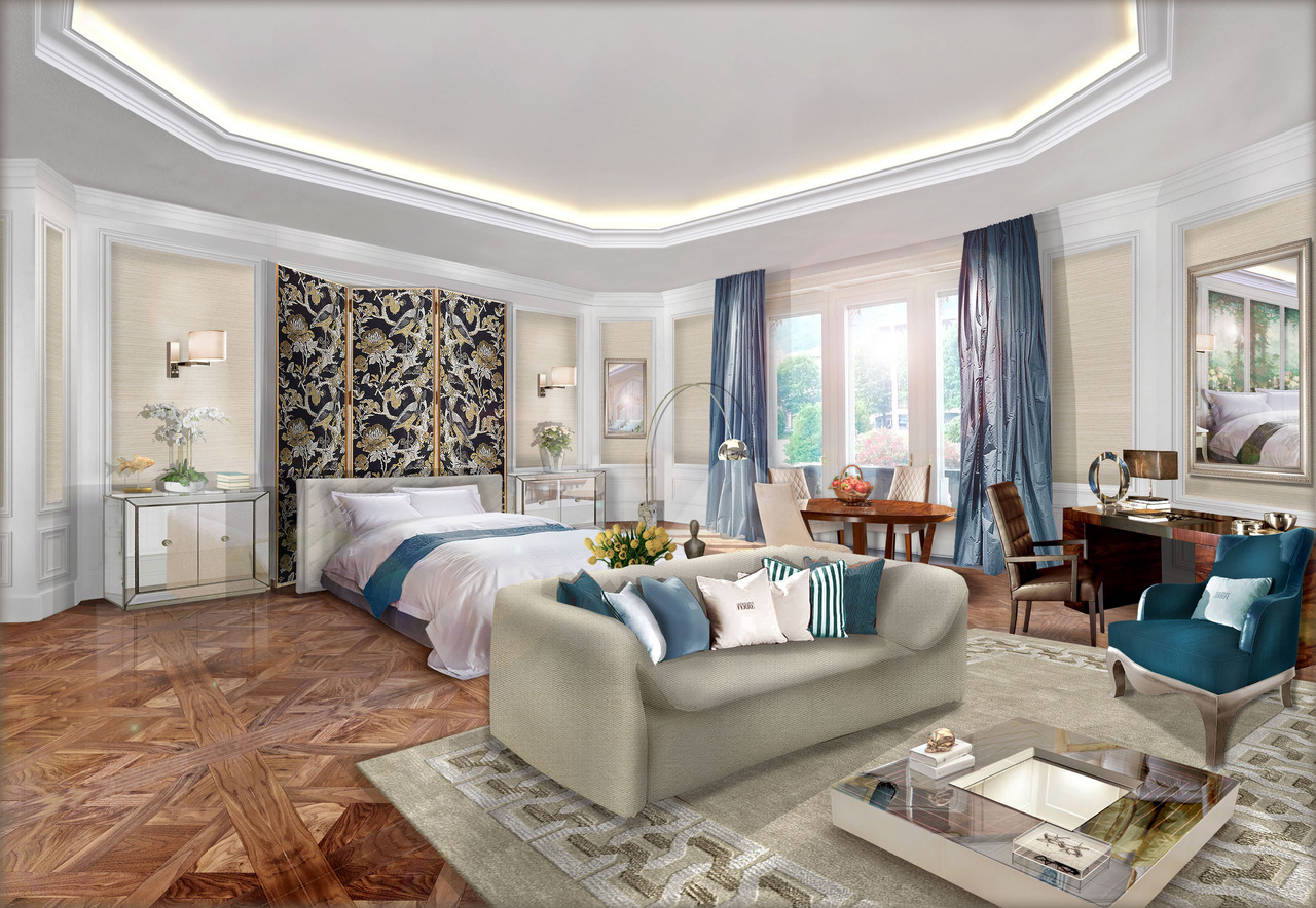Un rendering di una delle lussuose suite del nuovo hotel Vista di Como