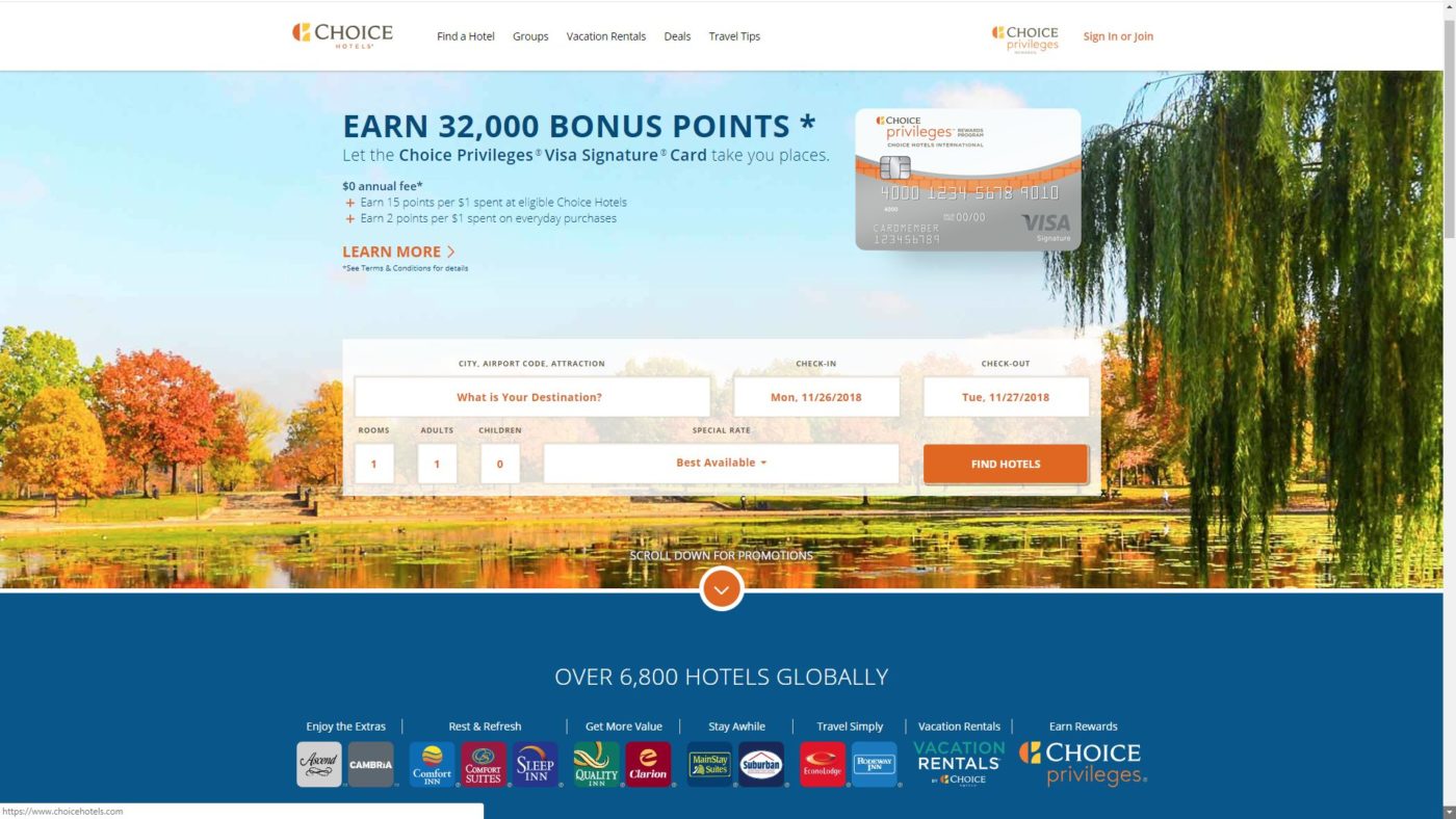 l'home page di Choice Hotels che ha attivato l'opzione Book on Google